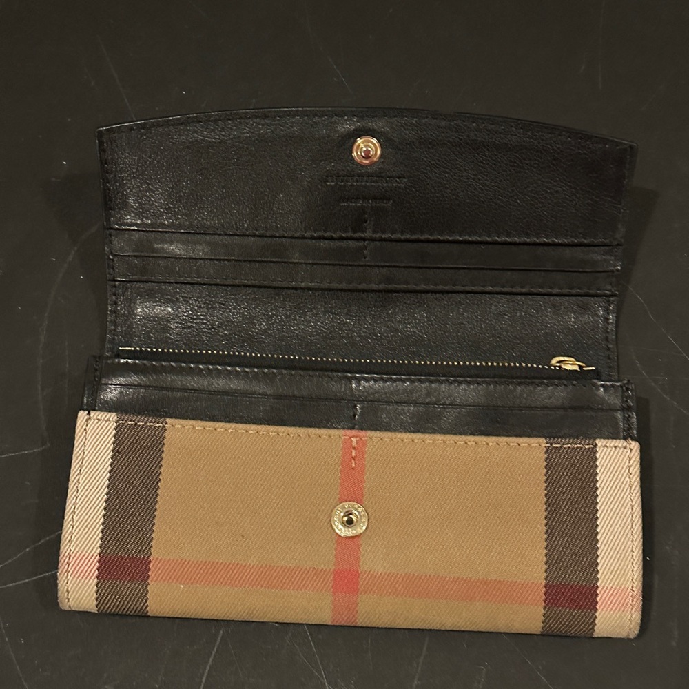 Burberry Black and Tan Checkered Wallet